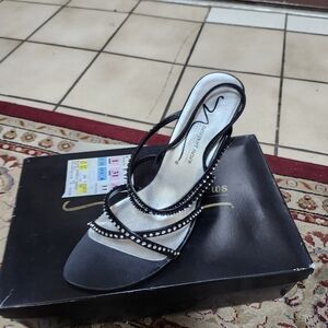 Newport Black Heels with Rhinestone Accents